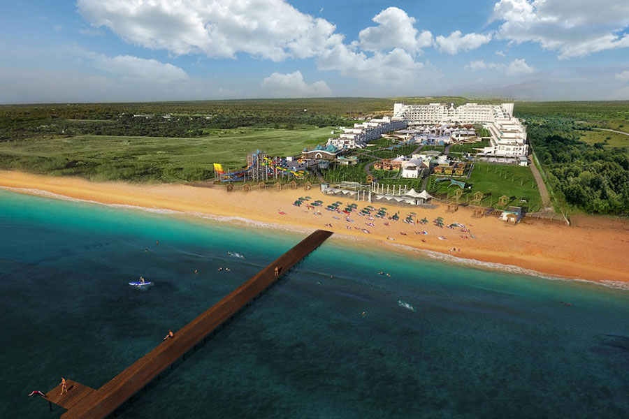 An executive NCyprusTaxi vehicle arriving at a luxury Las Vegas-style casino resort in Bafra from Larnaca Airport